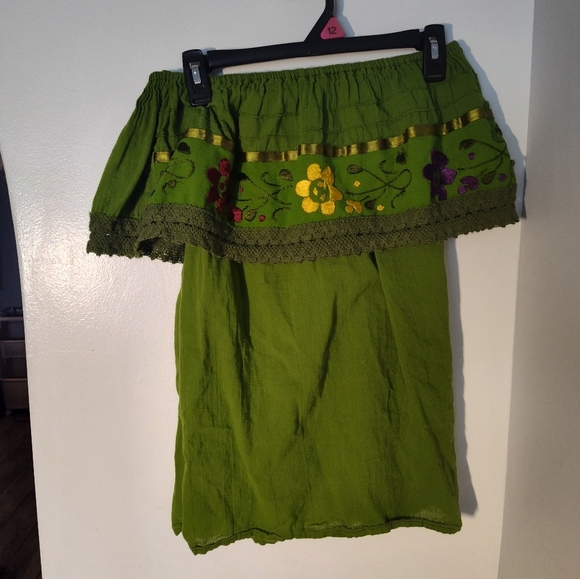Green Embroidered Women's Off Shoulder Top Size XL #37 - Picture 1 of 2